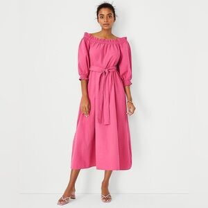 NEW Ann Taylor Pink Tie Waist Midi Flare Dress Medium